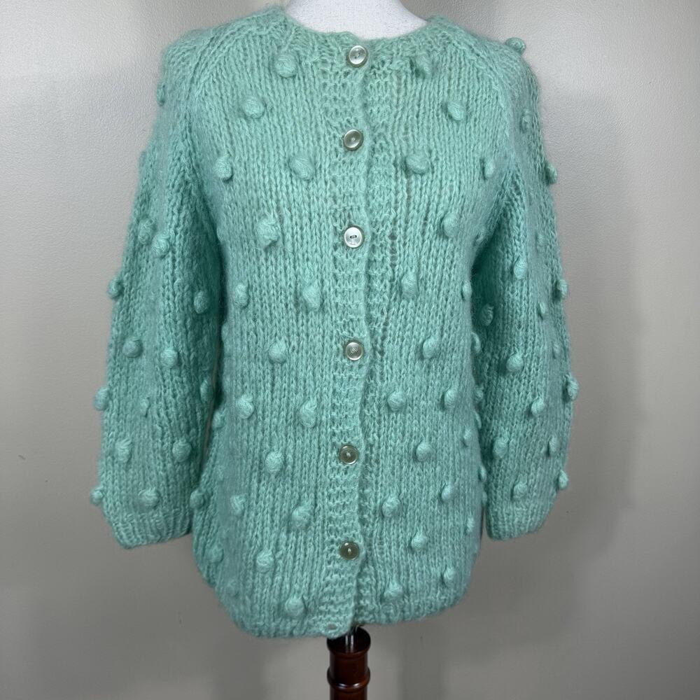 Vtg Lilli for Dario of Italy Mohair Wool Cardigan Hand Loomed Popcorn Sweater